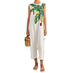 Farm Rio women’s I heart bananas jumpsuit size M white